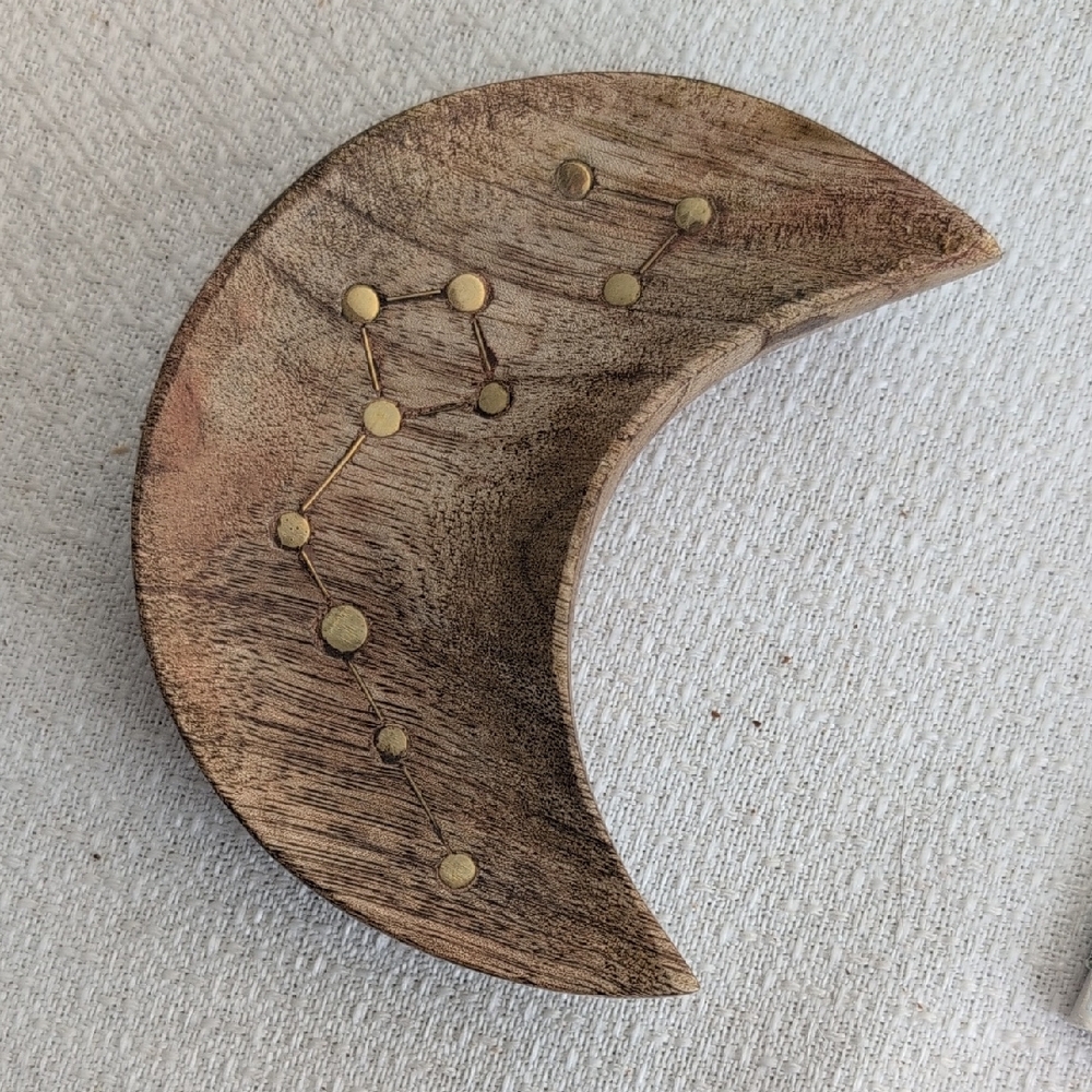 Wooden Crescent Moon Jewelry Holder with Gold Accents